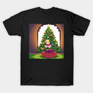 A christmas tree with a little girl sitting on top of it T-Shirt